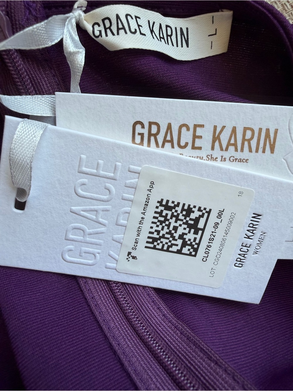 NWT Grace Karin Purple and Black Wrap Midi Dress, Large - Picture 6 of 9